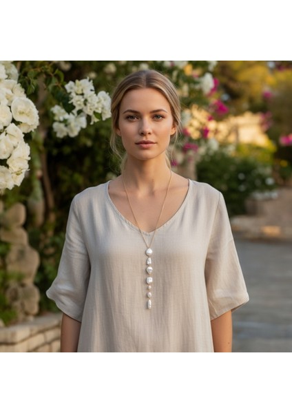 Doğal Barok İnci Sallantılı Uzun Kolye - Gold Kaplama Şık Yaka Zinciri modelleri