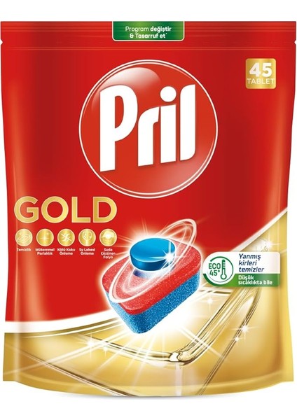Gold Yanmış Kirler Için 45 Tablet Bulaşık Makinesi Deterjanı Tableti 1 x 45 Tablet , Gold 45 Tablet