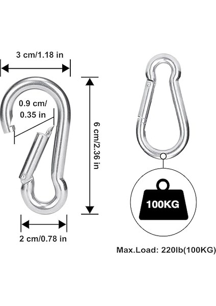 12 Adet M6 Karabina Kanca - Ağır Hizmet Tipi 304 Paslanmaz Çelik Geçmeli Kanca, Carabiner Anahtarlık Klipsleri Açık, Kamp, Yürüyüş Için fırsatları