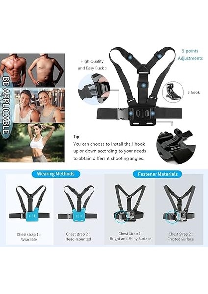 4'ü 1 Arada Aksiyon Kamerası Aksesuar Kiti Gopro Hero 13 12 11 10/ Akaso Brave 4 Pro/cooau/djı Osmo Action 4 5 PRO/SJCAM/INSTA360 ile Uyumlu Göğüs Koşum Kafa Bandı fırsatları