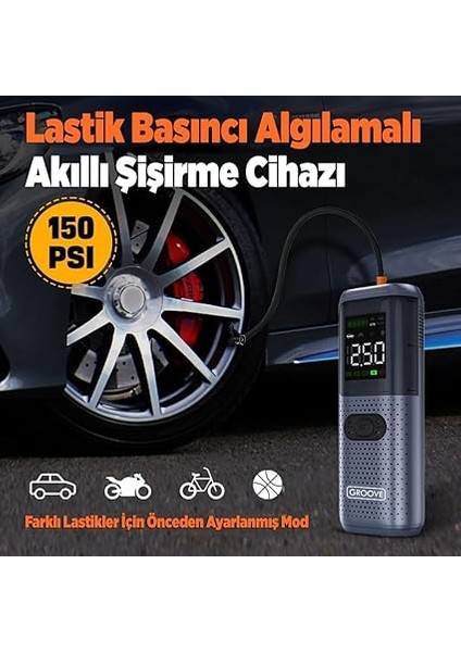 HCB002 24400MAH 3000A Akü Takviye Cihazı + Lastik Şişirme Kompresörü Taşınabilir Jump Starter (Kompresör+Powerbank+Led Lamba+Lcd Ekran) modelleri