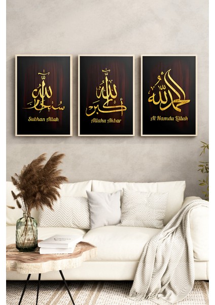 🖤 Altın Yaldızlı 3’lü Islami Tablo Seti – Subhanallah • Allahu Ekbar • Elhamdulillah 🖤 CRV1240 23 x 32 fırsatları