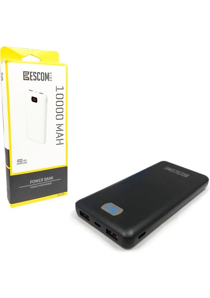 Powerbank 10000 Mah 2xusb Mıcro Type-C Girişli LCD Ekran Escom Gold Epb-1
