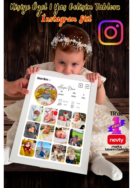 Kişiye Özel 1 Yaş Gelişim Posteri-13 Fotoğraflı – Kağıt Baskı & Metal Baskı & Metal Baskı + Çerçeveli Seçenekleriyle