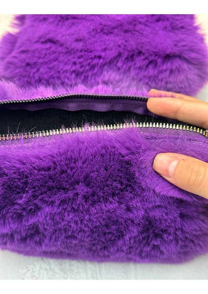 Ponponlu Peluş Mor Kalem Kutu Kalemlik Toparlayıcı Çanta modelleri