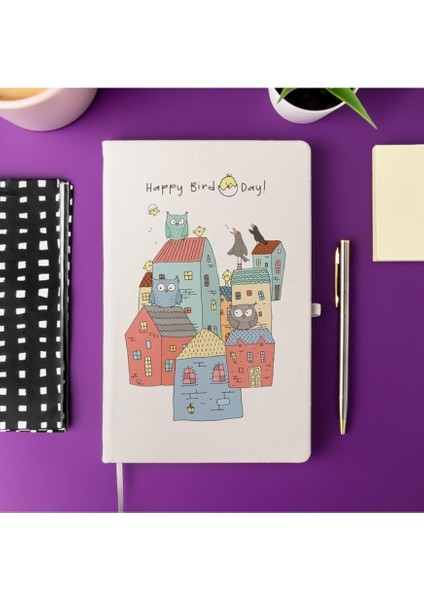Happy Birdday Not Defteri 13 cm x 21 cm Ölçülerinde, 100 Yaprak Çizgili Defter