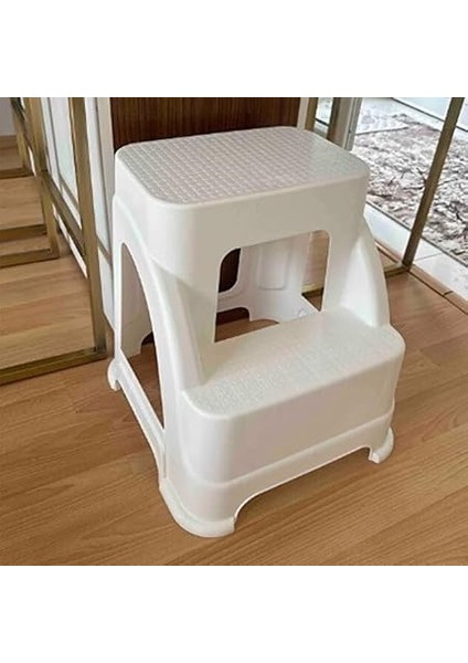 Iki Basamaklı Kaymaz Büyük Boy Tabure - 120 kg Taşıma Kapasiteli - Basamaklı Tabure - Sert Plastik (Beyaz) indirimleri