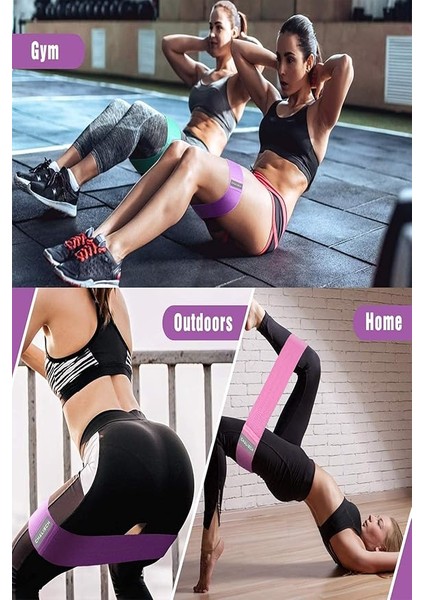 Aerobik Crosstraining Fitness Squat Egzersiz Yoga Pilates Direnç Bandı Yeşil Pembe Mor Hafif Orta Çok Sert 3’lü Set indirimleri