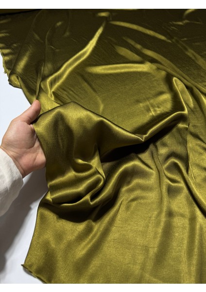 En 140 Yağ Yeşili Renkli Çift En Dökümlü, Parlak Mevsimlik Polyestersiz Ipek Floş Saten Kumaş
