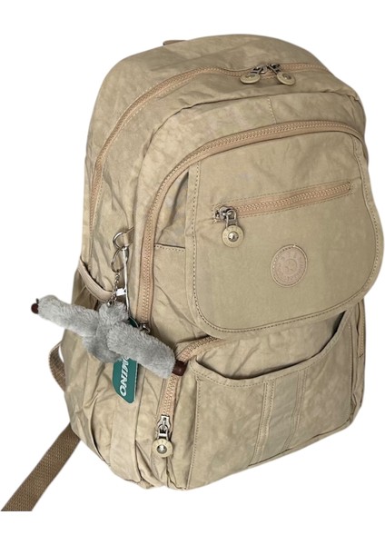 Krinkıl Suya Dayanıklı Büyük Boy Bej Klinkır Sırt Çantası Seyahat Okul Çanta 15,6 Lise