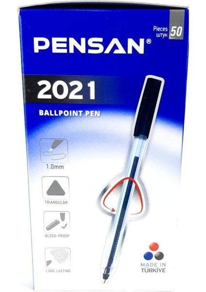 Tükenmez Kalem Şeffaf Üçgen 1.0 2021 Siyah 50 Li