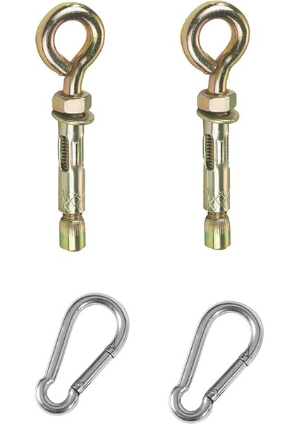 2 Adet Çelik Dübel + 2 Adet Karabina - Salıncak, Hamak, Box Torbası, Yoga Asma Aparatı, Tavan Salıncağı