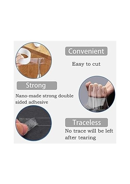 2 Metre Su Sızdırmaz Çift Taraflı Şeffaf Bant LTS-BND06 (Uzunluk 2m, GENIŞLIK:30MM, Kalınlık:1mm) Ekstra Güçlü Yıkanabilir Ince Nano Bant, Halı, Ev, Mutfak, Banyo, Araba Veya Ofis indirimleri
