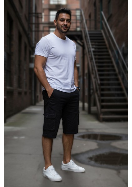 Likralı Gabardin Bermuda Şort - Erkek Şort - Kapri Şort - Siyah Şort fiyatları