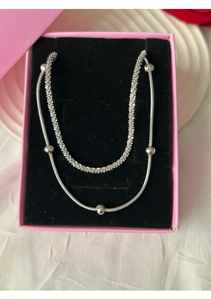 Ikili Zincir Altın ve Gümüş Renk Çelik Kolye Simli Burgu Zincir Eşe Sevgiliye Hediye Xuping