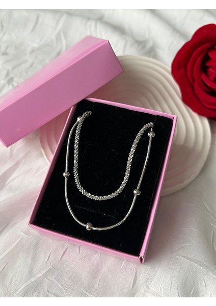 Ikili Zincir Altın ve Gümüş Renk Çelik Kolye Simli Burgu Zincir Eşe Sevgiliye Hediye Xuping modelleri