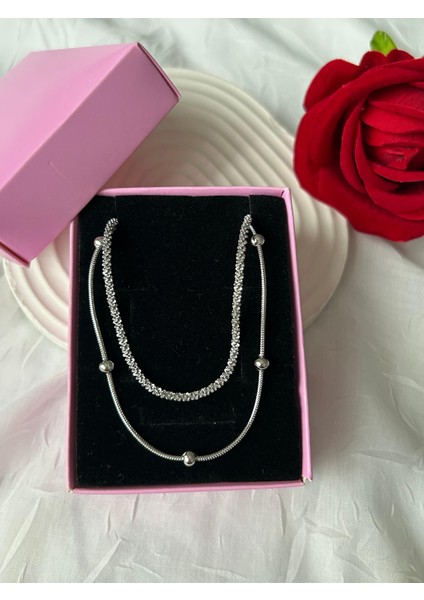 Ikili Zincir Altın ve Gümüş Renk Çelik Kolye Simli Burgu Zincir Eşe Sevgiliye Hediye Xuping