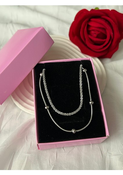 Ikili Zincir Altın ve Gümüş Renk Çelik Kolye Simli Burgu Zincir Eşe Sevgiliye Hediye Xuping