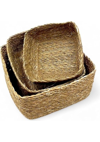 3'lü Rustik El Yapımı Doğal Kare Hasır Düzenleyici Seti | 3'lü Hasır Kare Organizer Seti – Dekoratif, Çok Amaçlı ve Dayanıklı Rattan Sepetler (26X26X12CM – 22X22X10CM – 18X18X8CM) fırsatları