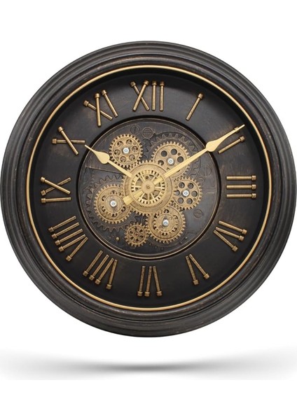 Mark Premium Serisi Antik Eskitme Kadranlı Döner Çarklı Ev ve Ofis Duvar Saati Roma Rakamlı 40 cm Siyah