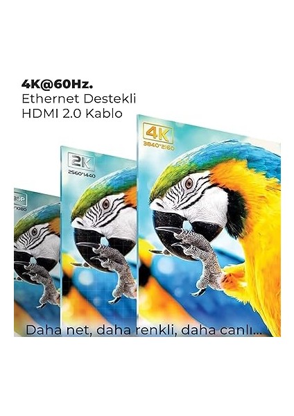 NHD03 4K@60Hz Yüksek Hızlı HDMI &amp; Ethernet Kablosu, 18GBPS Veri Aktarım Hızı, HDMI 2.0, Full Hd 3D Ready Teknolojisi, Pvc Kaplama, Bilgisayar Monitörü, UHD Tv, Ps5, Ps4 Uyumlu 3 Metre Kablo fiyatları