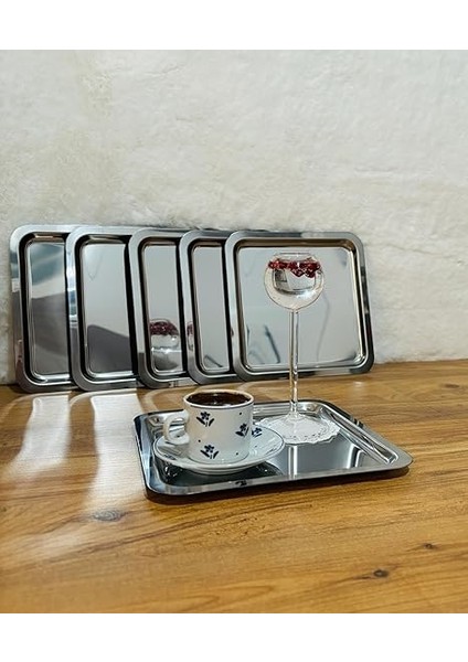 Paslanmaz Çelik 21X21 Kare Çay, Kahve, Pasta Servis Tepsisi Sunum Tepsisi Dekoratif Sunum Tepsisi fiyatları