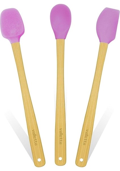 Indigo 3'lü Pembe Bambu Silikon Spatula Seti Uzun 26 cm VLT1508