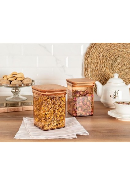 Coco Kaviera 1000ML Ahşap Kapaklı Saklama Kabı 2'li