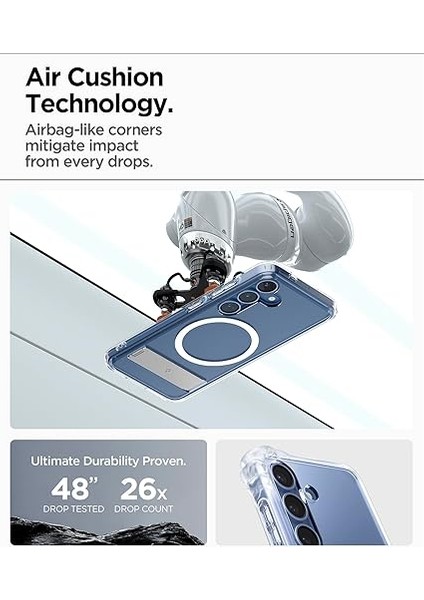 Galaxy S25 Ince Kılıf Ultra Hybrid S Metal Stand'lı Sararma Karşıtı Duraclear™ Hava Kanalı Teknolojisi™ Askeri Sınıf Koruma Magfit Özellikli Clear White Şeffaf Kapak - ACS09026 indirimleri