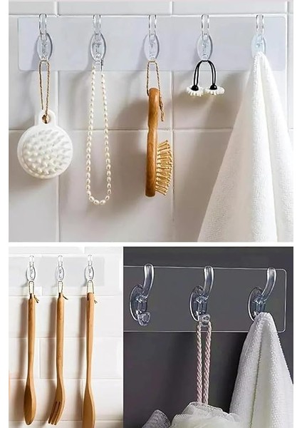 Şeffaf Yapışkanlı Duvar Askısı – 5’li Set, Deliksiz Montaj, Suya Dayanıklı, Şık ve Güçlü Tutucu Kanca modelleri