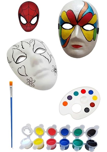 Doğal Seramik Hamuru 3 Adet Karton Maske Boyama Faaliyeti, Resim Başlangıç Seti, 3erli Set, Maske Boyama Seti Karışık
