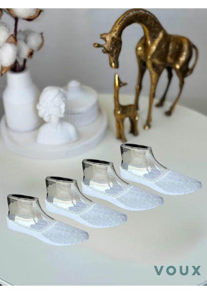 Nokta Desenli Beyaz Tül Kadın Babet Çorap 4 'lü