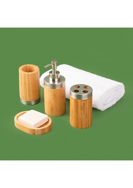 Bath Bambu 4'lü Banyo Aksesuar Seti - Bej modelleri