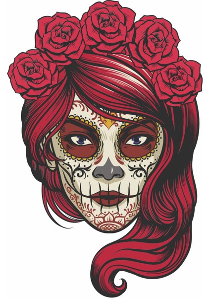 Kızıl Saçlı Dövmeli Kız Sticker Araba Oto Motosiklet Karavan Etiket 00003