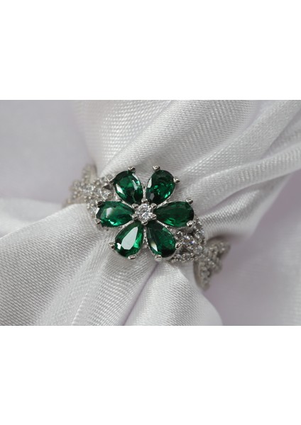 Lotus Çiçeği Gümüş Yüzük, Yeşil Taşlı Gümüş Yüzük, 925 Ayar Gümüş Yüzük fiyatları