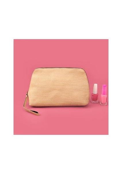 Hasır Görünümlü Pvc Kozmetik Çantası - Bej - 16X23 cm modelleri