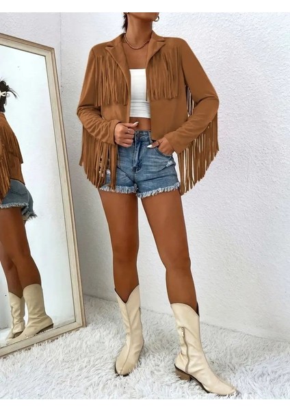 Eyesof Kadın Uzun Kollu Yakalı Kısa Püsküllü Süet Ceket fırsatları