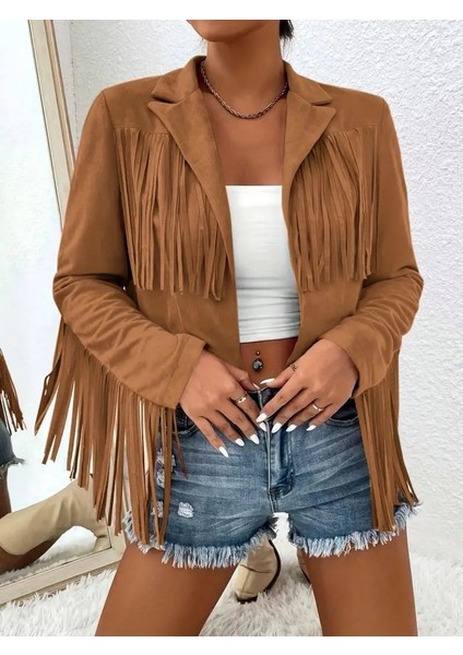 Eyesof Kadın Uzun Kollu Yakalı Kısa Püsküllü Süet Ceket indirimleri