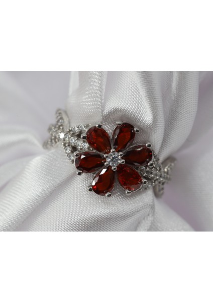 Lotus Çiçeği Gümüş Yüzük, Kırmızı Taşlı Gümüş Yüzük, 925 Ayar Gümüş Yüzük modelleri