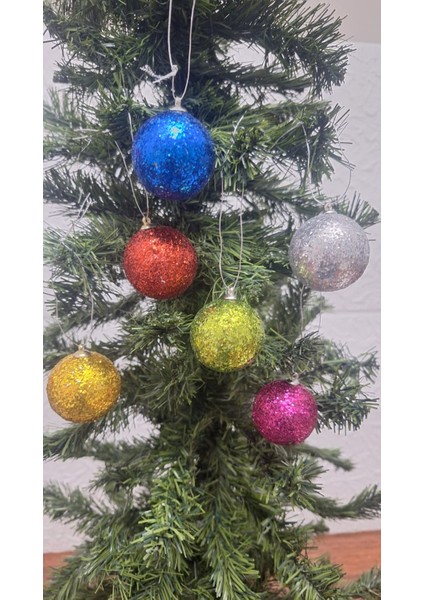 Yılbaşı Ağacı Süsü 4 cm Cici Karışık Işıltılı Simli Küre Top Süs Parlak 6 Adet modelleri