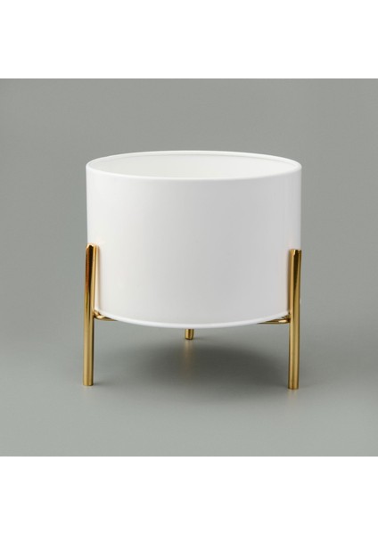 Ayak Detaylı Saksı - Beyaz / Gold - 20X22,5 cm
