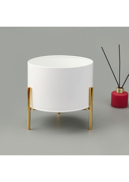 Ayak Detaylı Saksı - Beyaz / Gold - 20X22,5 cm fiyatları