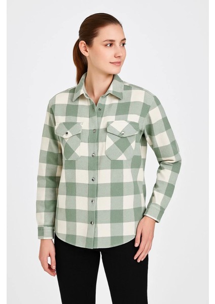 Uzun Kollu Oduncu Gömlek - Su Yeşili