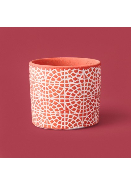 Mozaik Desen Beton Saksı - Turuncu - 10X13 cm