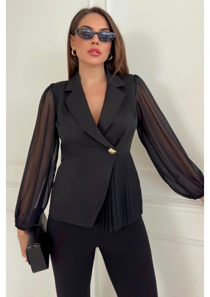 Piliseli Kadın Ceket Metal Düğme Detaylı Kolları Tül Şık ve Modern Tasarım 033 fiyatları