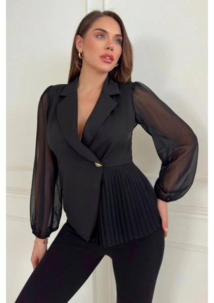 Piliseli Kadın Ceket Metal Düğme Detaylı Kolları Tül Şık ve Modern Tasarım 033 fırsatları
