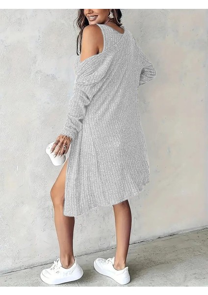 Kadın Askılı Yuvarlak Yakalı Önü Düğmeli Şardonlu Kaşkorse Mini Elbise ve Kısa Ceket modelleri