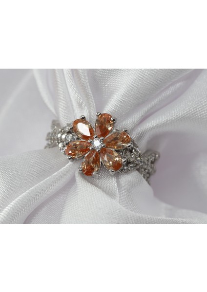 Lotus Çiçeği Gümüş Yüzük, Turuncu Taşlı Gümüş Yüzük, 925 Ayar Gümüş Yüzük fiyatları