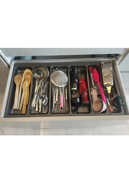 Cm. 6 Bölmeli Gri Çekmece Içi Düzenleyici Kepçelik (80 * 40 Cm'e Kadar Kesilir) Maket Bıçağı Hediye