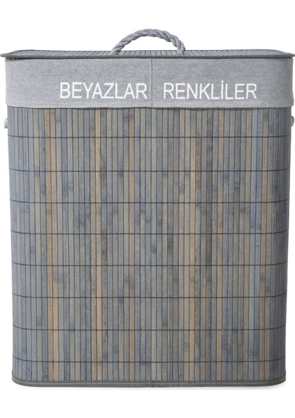 Living 2 Bölmeli Çamaşır Sepeti - Gri - 52X32X60 cm